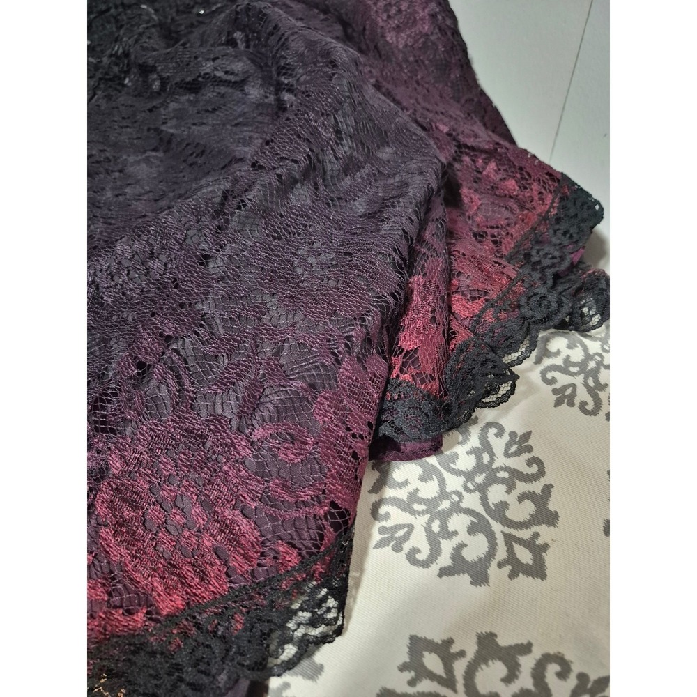 Vintage Black Purple Lace Sequin Ribbon Rosette Evening Gown Tea Length Dress - Picture 7 of 12